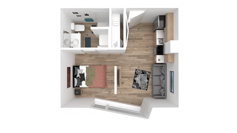 Floor plan for studio, 1 bath, 346 sqft